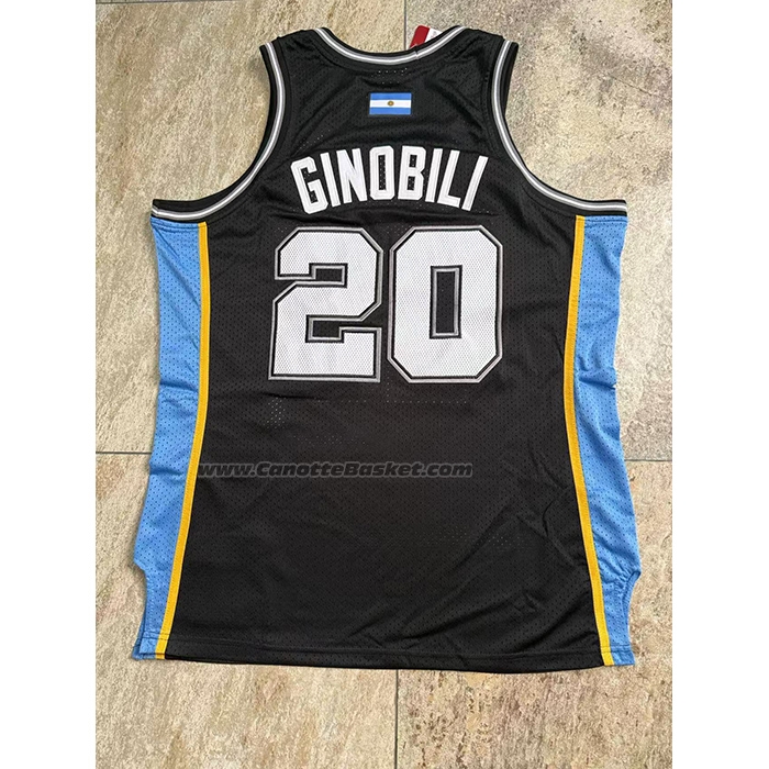 Maglia San Antonio Spurs Manu Ginobili No 20 Mitchell & Ness 2002-18 Nero
